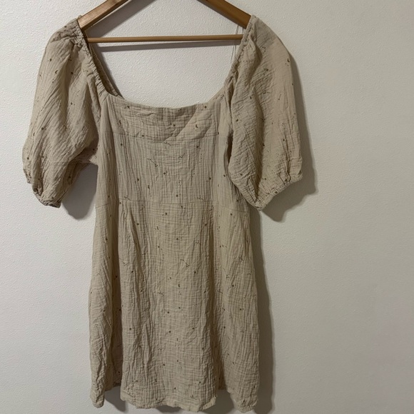 Rylee & Cru Constellation Milkmaid Dress Stone Gauzy Cotton Puff Sleeve-Large - Picture 2 of 9